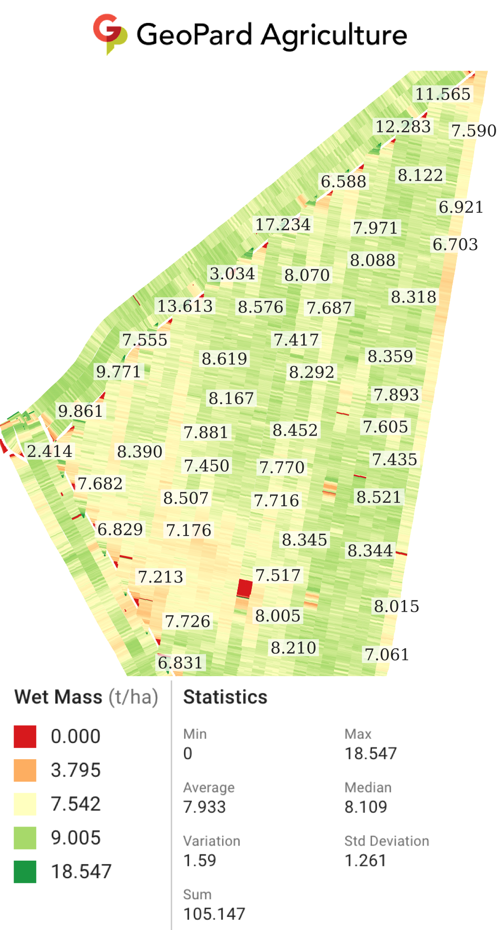 Harvest map 2023-08-08 showing wet mass yield